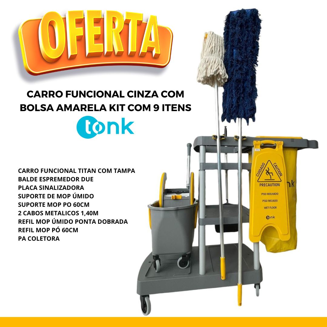 CARRO FUNCIONAL CINZA COM BOLSA AMARELA KIT COM 9 ITENS - TONK